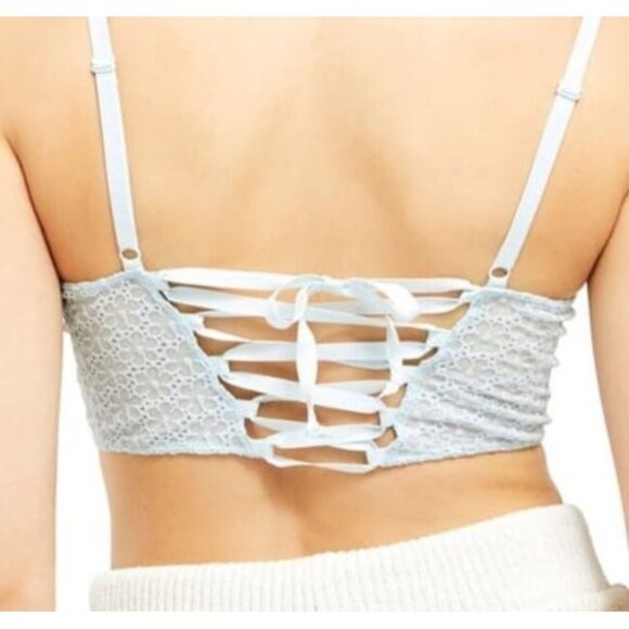 Free People Baby Blue Embroidered Lace-Up Corset-Inspired Sheer Lace Adjustable - Picture 7 of 10